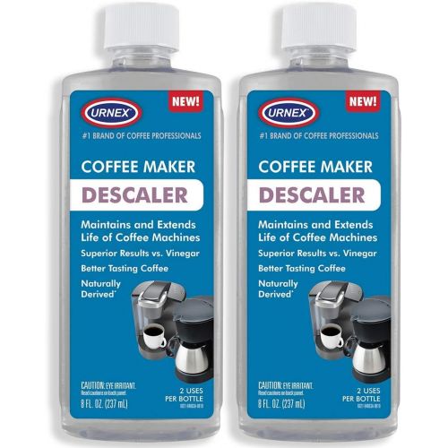  Urnex Descaler (2 Pack, 2 Uses Per Bottle) - Universal Cleaner & Descaling Solution for Keurig, Nespresso, Delonghi, Breville, and All Single Use Coffee and Espresso Machines - Made in t
