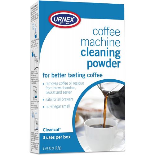  Urnex Coffee Maker and Espresso Machine Cleaner Cleancaf Powder - 3 Packets - Safe On Keurig Delonghi Nespresso Ninja Hamilton Beach Mr Coffee Braun