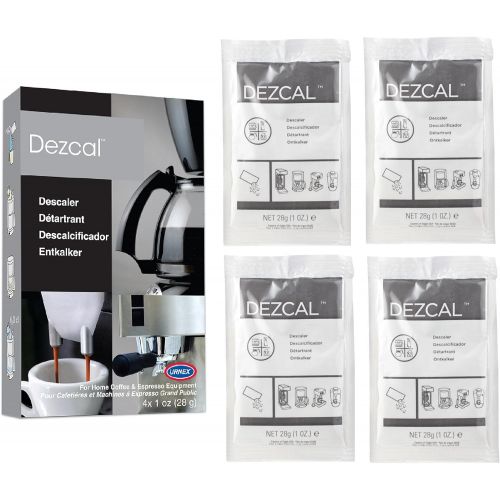  Urnex Dezcal Coffee and Espresso Descaler and Cleaner - 4 Uses - Activated Scale Remover Use with Home Coffee Brewers Espresso Machine Pod Machine Capsule Machine Kettles Garmet St