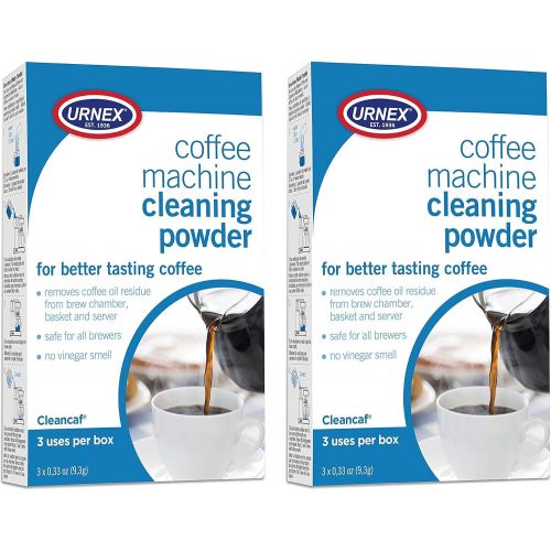  [아마존베스트]Urnex Coffee Maker and Espresso Machine Cleaner Cleancaf Powder - 2 Pack (6 Packets) - Safe on Keurig Delonghi Nespresso Ninja Hamilton Beach Mr Coffee Braun