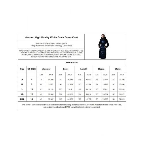  Ursfashion Womens White Duck Down Long Jacket Hooded Coat Parka High Waist Line with Belt