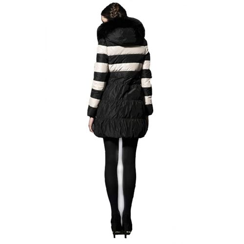  Ursfashion Winter Womens Raccoon Fur Hoodie Duck Down Coat White-Black Strip Long Warm Coat