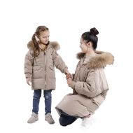 Ursfashion Women‘s Parka Mother and Kids Match Down Jacket Oversized 90 White Duck Down Long Coat Big Raccoon Hooded Windproof