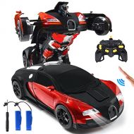 Ursulan RC Cars Robot for Kids Remote Control Car Toys for Boys Girls Age of 6,7,8-16 Year Old Gifts One Button into Robot with LED Light Intelligent Vehicle (RED)