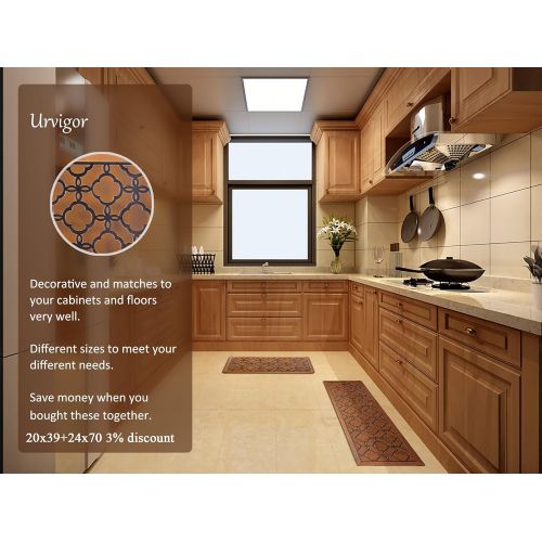  Urvigor Anti Fatigue Comfort Mats Kitchen Floor Mats Standing Mat for Standup Desks, Kitchens, and Garages, Antique Light Flower Pattern (20x32x3/4-Inch, Antique)