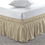 Us Bedding US Bedding Eay Fit Elastic Wrap Around Ruffled Bed Skirt Egyptian Cotton 300 Thread Count(Taupe, Expanded Queen, Drop Length 20 Inches)
