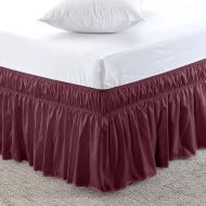 Us Bedding US Bedding Eay Fit Elastic Wrap Around Ruffled Bed Skirt Egyptian Cotton 300 Thread Count(Wine, Queen, Drop Length 10 Inches)
