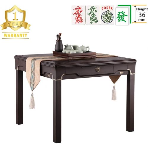  Usamjtable TRYHO 宣和??麻?? Thin Black Walnut Style ?? 4-Legged Automatic Mahjong Table with 36mm Tiles Hard Tabletop Cover Chinese/Filipino/American Mah Jongg Tiles All Fit Ming Dynasty Style 明
