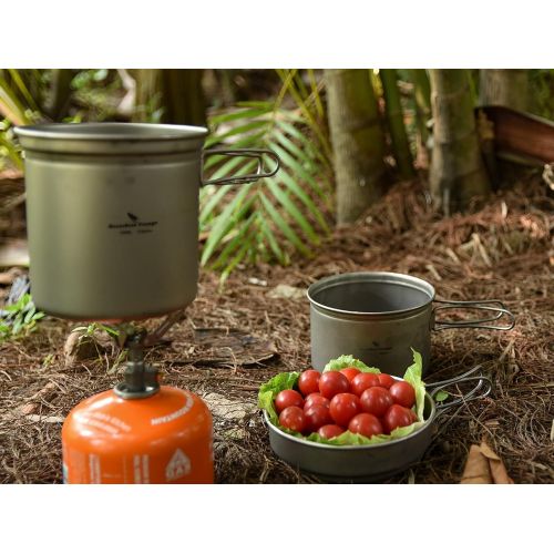  usharedo Titanium Pot Pan Set with Folding Handle Outdoor Camping Soup Pot Bowl Frying Pan Mess Kit Picnic Cookware
