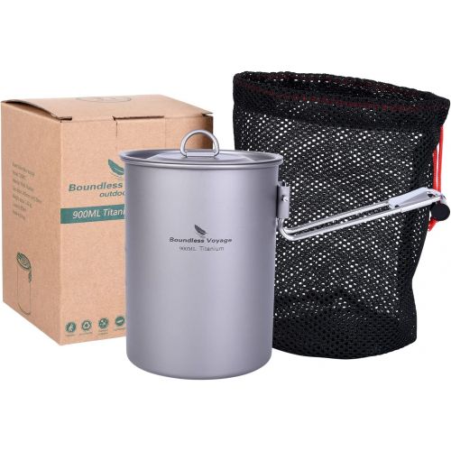  usharedo Ultralight Portable 900ml Outdoor Titanium Pot with Lid Folding Handle Camping Water Rice Food Bowl Cup Mug Bottle Ti15103B