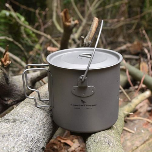 usharedo Outdoor 750ml - 2900ml Titanium Pot with Lid Folding Bail Handle Camping Hiking Picnic Ultralight Water Bottle Cup Mug Spork Set