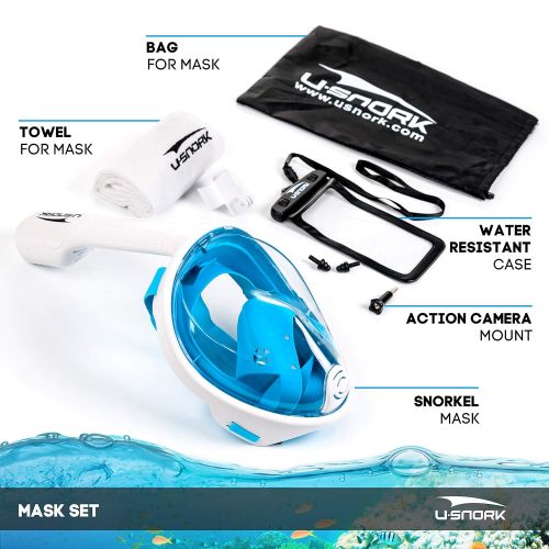  Usnork Full Face Snorkel Mask for Kids and Adults - Anti-Fog and Anti-Leak Easybreath Snorkeling Gear - Dive Scuba Mask with 180 Panoramic View and 4 Bonus Items as Snorkel Set