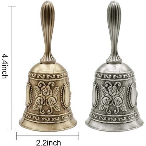  Hand Bell, Uspacific Metal Held Dinner Bell Brass Jingle Call Bell forSchool Church Adults Classroom Wedding Decorative (2pattern)