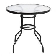 Usshopsksw 31.5? Patio Table Umbrella Stand Table with Tempered Glass Top Metal Frame Outdoor Furniture Garden Poolside Balcony Backyard Dining Bistro Table, Toughened Glass Table (Round)