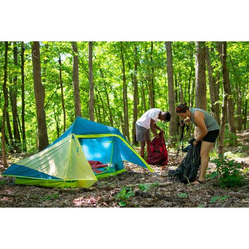  ust highlander 2-person backpacking tent with ultra light design and heavy duty, non-free standing waterproof construction for bikepacking, yakpacking, camping, and hiking, blue/gr
