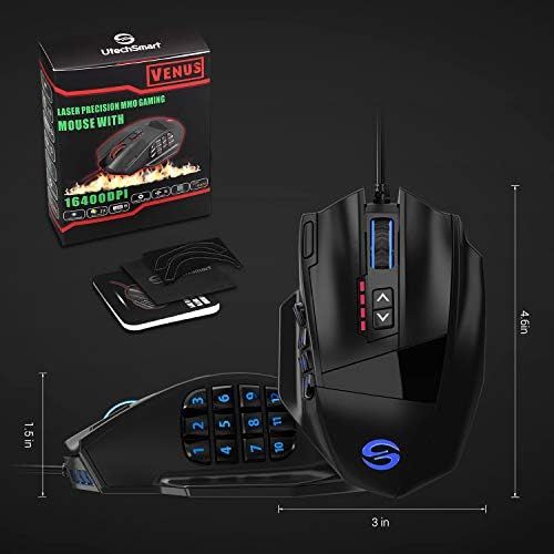  UtechSmart Venus Gaming Mouse RGB Wired, 16400 DPI High Precision Laser Programmable MMO Computer Gaming Mice [IGNs Recommendation]