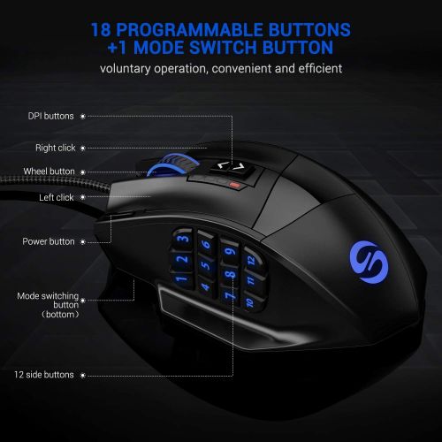  UtechSmart Venus Gaming Mouse RGB Wired, 16400 DPI High Precision Laser Programmable MMO Computer Gaming Mice [IGNs Recommendation]