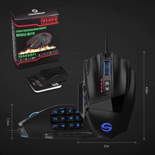  UtechSmart Venus Gaming Mouse RGB Wired, 16400 DPI High Precision Laser Programmable MMO Computer Gaming Mice [IGNs Recommendation]