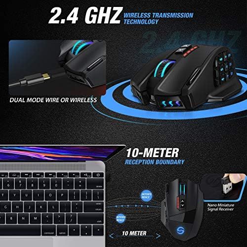  [아마존베스트]UtechSmart Venus Pro RGB Wireless MMO Gaming Mouse, 16,000 DPI Optical Sensor, 2.4 GHz Transmission Technology, Ergonomic Design, 16M Chroma RGB Lighting, 16 programmable Buttons,