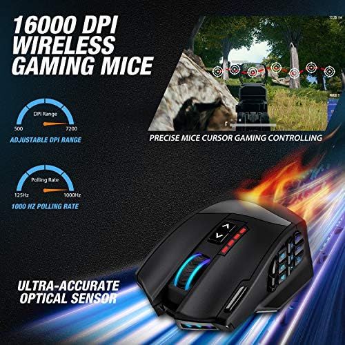  [아마존베스트]UtechSmart Venus Pro RGB Wireless MMO Gaming Mouse, 16,000 DPI Optical Sensor, 2.4 GHz Transmission Technology, Ergonomic Design, 16M Chroma RGB Lighting, 16 programmable Buttons,