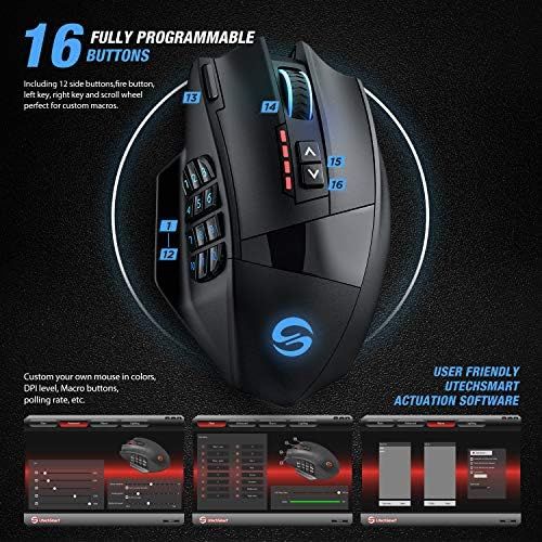  [아마존베스트]UtechSmart Venus Pro RGB Wireless MMO Gaming Mouse, 16,000 DPI Optical Sensor, 2.4 GHz Transmission Technology, Ergonomic Design, 16M Chroma RGB Lighting, 16 programmable Buttons,