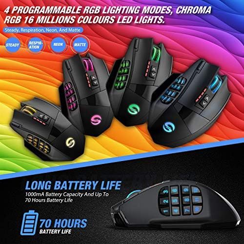  [아마존베스트]UtechSmart Venus Pro RGB Wireless MMO Gaming Mouse, 16,000 DPI Optical Sensor, 2.4 GHz Transmission Technology, Ergonomic Design, 16M Chroma RGB Lighting, 16 programmable Buttons,