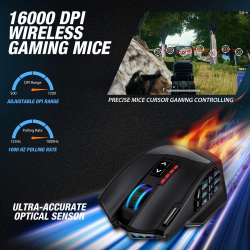  [아마존베스트]UtechSmart Venus Pro RGB Wireless MMO Gaming Mouse, 16,000 DPI Optical Sensor, 2.4 GHz Transmission Technology, Ergonomic Design, 16M Chroma RGB Lighting, 16 programmable Buttons,