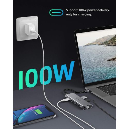  USB C Hub, UtechSmart 11 In 1 USB C Adapter with Gigabit Ethernet Port, Pd Type C Charging Port, 4K HDMI, VGA, SD TF Card Reader, 4 USB Ports and Audio Mic Port Compatible for MacB
