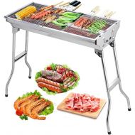 Uten Barbecue Charcoal Grill Stainless Steel Folding Portable BBQ Tool Kits for Outdoor Cooking Camping Hiking Picnics Tailgating Backpacking or Any Outdoor Event (Large)