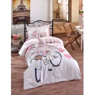 Utopia BiggDesing Bicycle Paris Love Childrens Duvet Cover Sets - %100 Cotton,Pink,Girl,Single / Twin/Twin XL Size ( 1 Pcs Duvet Cover , 1 Pcs Pillow Case , 1 Bed Sheet)