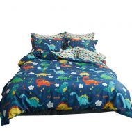 Utopia EAVD 100% Cotton Bedding Set Little Boy Reversible Cartoon Boys/Teens 3PCS Cute Animal Printing Duvet Cover Soft with 2 Pollowcases, Dinosaur-A Comforter Covers Twin Size