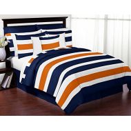 Utopia Sweet Jojo Designs 3-Piece Navy Blue, Orange and White Childrens, Teen Full/Queen Boys Stripe Bedding Set Collection