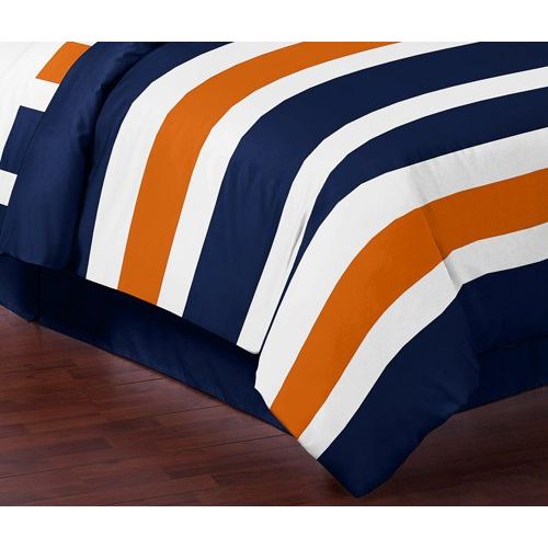  Utopia Sweet Jojo Designs 3-Piece Navy Blue, Orange and White Childrens, Teen Full/Queen Boys Stripe Bedding Set Collection