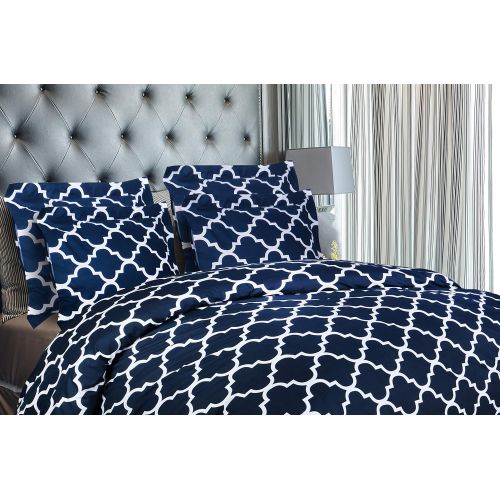  [아마존 핫딜] [아마존핫딜]Utopia Bedding 3pc Duvet Cover with 2 Pillow Shams (Queen, Printed Navy)