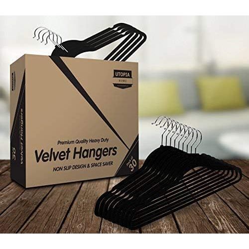  [아마존 핫딜] [아마존핫딜]Utopia Home Premium Non Slip Velvet Hangers - Coat Suit Hangers - (Black, Pack of 30)