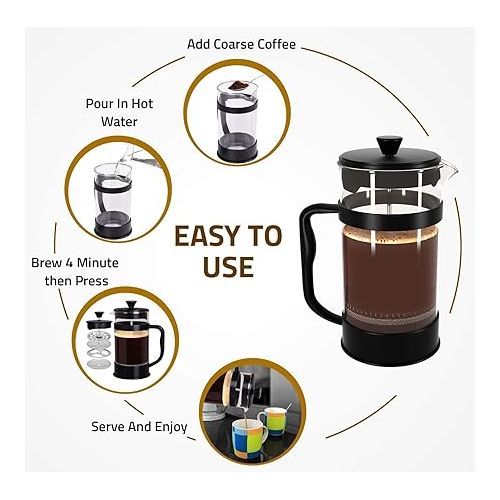  Utopia Kitchen 34 Ounce 1 Liter French Press Coffee Maker, Tea Maker, Travel Coffee Presses, Cold Brew Heat Resistant Thickened Borosilicate Coffee Pot for Camping Travel Gifts, Black