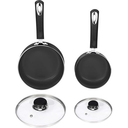  Utopia Kitchen Nonstick Saucepan Set with Lid - 1 Quart and 2 Quart Multipurpose Pots Set Use for Home Kitchen or Restaurant (Grey-Black)