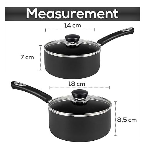  Utopia Kitchen Nonstick Saucepan Set with Lid - 1 Quart and 2 Quart Multipurpose Pots Set Use for Home Kitchen or Restaurant (Grey-Black)