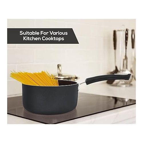  Utopia Kitchen Nonstick Saucepan Set with Lid - 1 Quart and 2 Quart Multipurpose Pots Set Use for Home Kitchen or Restaurant (Grey-Black)