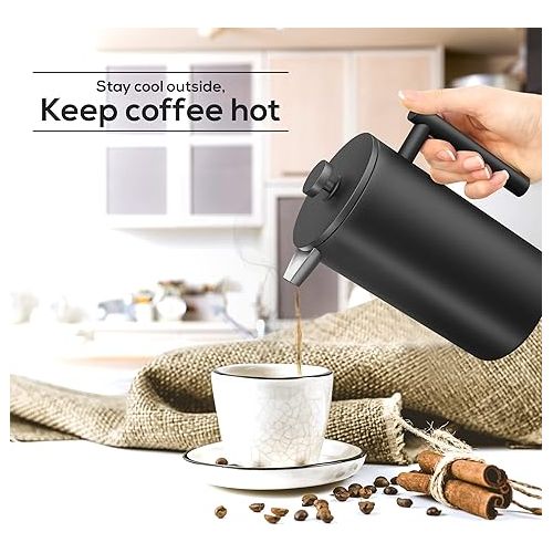  Utopia Kitchen Stainless Steel French Press Coffee Maker 12 Oz, French Press Tea Maker, Camping French Press Coffee Maker, Cold Brew Portable Travel Coffee Presses, Tea Press Gifts Black