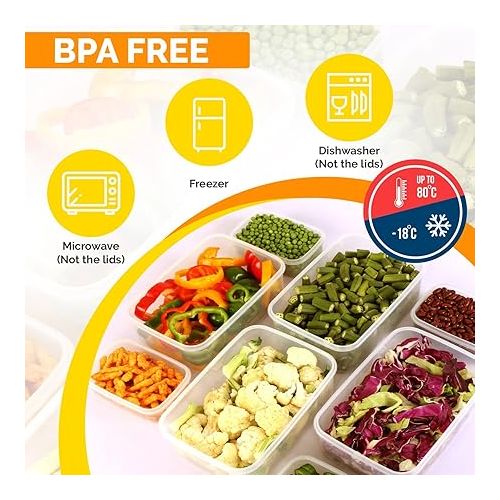  Utopia Kitchen Plastic Food Storage Container Set with Airtight Lids - Pack of 24 (12 Containers & 12 Snap Lids)- Reusable & Leftover Lunch Boxes - Leak Proof & Microwave Safe