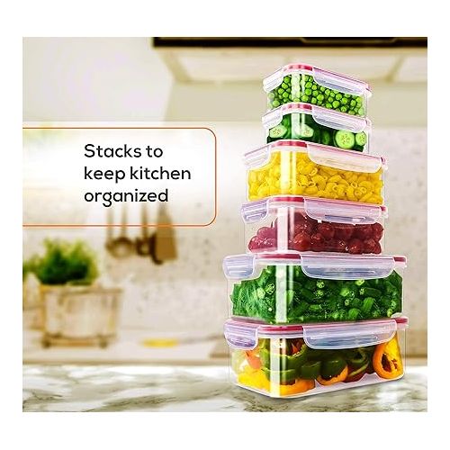  Utopia Kitchen Plastic Food Storage Container Set with Airtight Lids - Pack of 24 (12 Containers & 12 Snap Lids)- Reusable & Leftover Lunch Boxes - Leak Proof & Microwave Safe