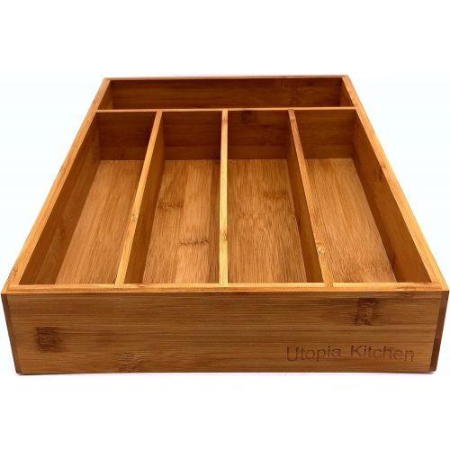  [아마존 핫딜] [아마존핫딜]Utopia Kitchen Bamboo Silverware Organizer- 5 Compartments - Bamboo Drawer Organizer Tray - Bamboo Hardware Organizer