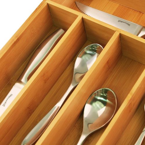 [아마존 핫딜] [아마존핫딜]Utopia Kitchen Bamboo Silverware Organizer- 5 Compartments - Bamboo Drawer Organizer Tray - Bamboo Hardware Organizer