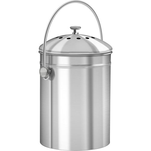 [아마존 핫딜] [아마존핫딜]Utopia Kitchen Stainless Steel Compost Bin for Kitchen Countertop - 1.3 Gallon Compost Bucket Kitchen Pail Compost with Lid - Includes 1 Spare Charcoal Filter