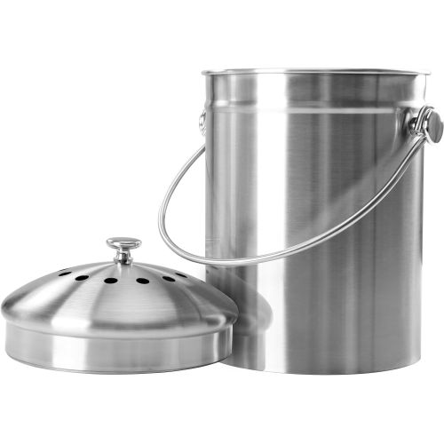  [아마존 핫딜] [아마존핫딜]Utopia Kitchen Stainless Steel Compost Bin for Kitchen Countertop - 1.3 Gallon Compost Bucket Kitchen Pail Compost with Lid - Includes 1 Spare Charcoal Filter