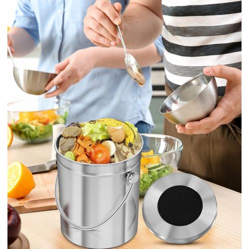  [아마존 핫딜] [아마존핫딜]Utopia Kitchen Stainless Steel Compost Bin for Kitchen Countertop - 1.3 Gallon Compost Bucket Kitchen Pail Compost with Lid - Includes 1 Spare Charcoal Filter