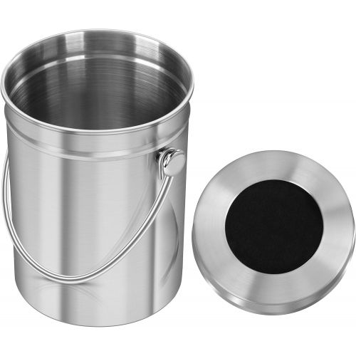  [아마존 핫딜] [아마존핫딜]Utopia Kitchen Stainless Steel Compost Bin for Kitchen Countertop - 1.3 Gallon Compost Bucket Kitchen Pail Compost with Lid - Includes 1 Spare Charcoal Filter