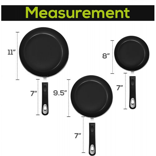  Utopia Kitchen Nonstick Frying Pan Set - 3 Piece Induction Bottom - 8 Inches, 9.5 Inches and 11 Inches