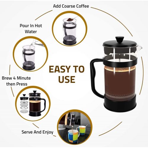  [아마존베스트]Utopia Kitchen French Coffee Press 34 Oz - 1000 ml - Black - Espresso and Tea Maker with Triple Filters, Stainless Steel Plunger and Heat Resistant Borosilicate Glass